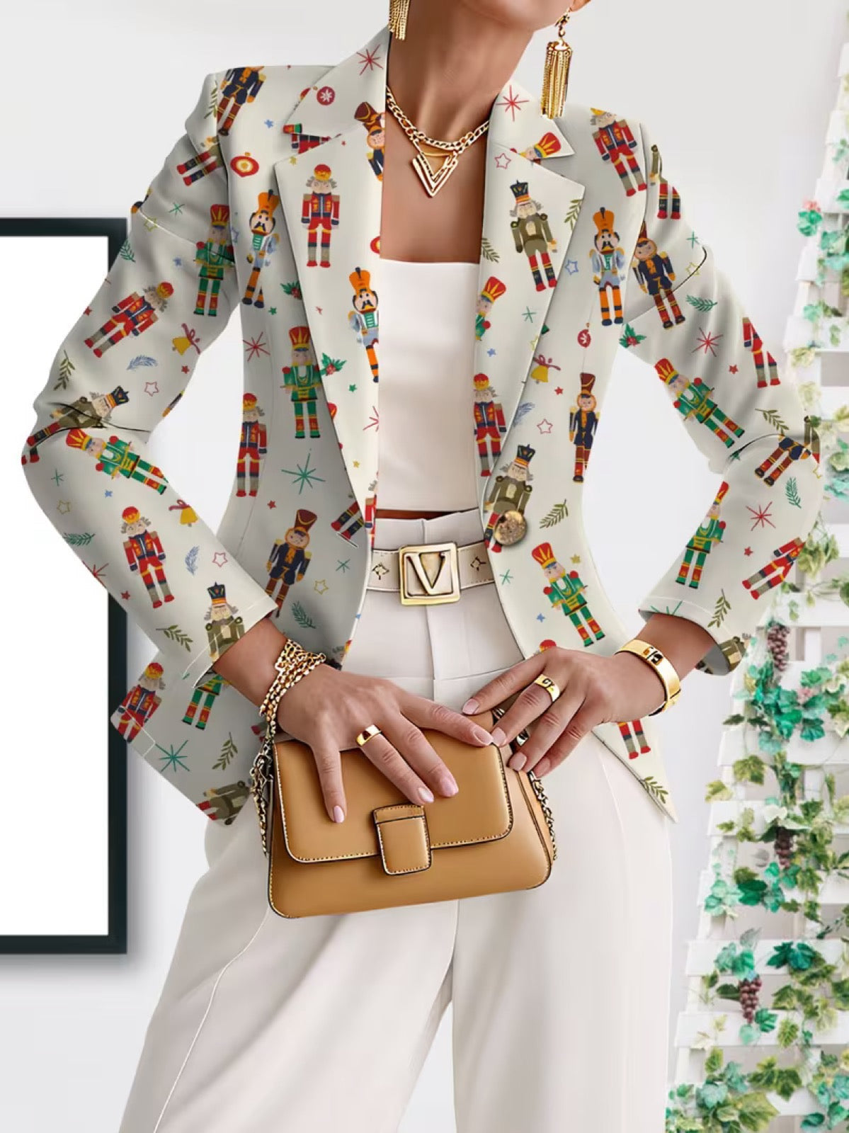 Wren | Nutcracker Print Single-Button Blazer