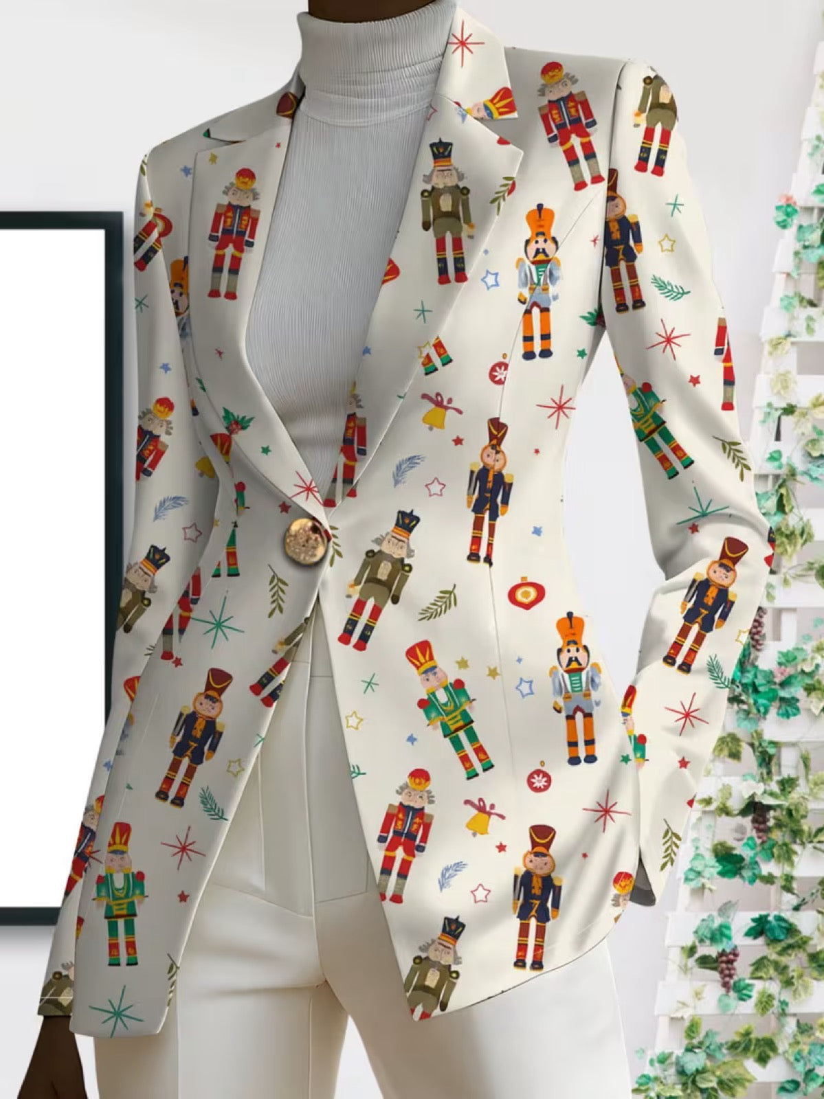 Wren | Nutcracker Print Single-Button Blazer