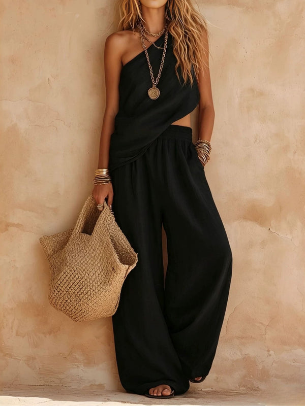 Aveline | One-Shoulder Sleeveless Top and Trousers Set