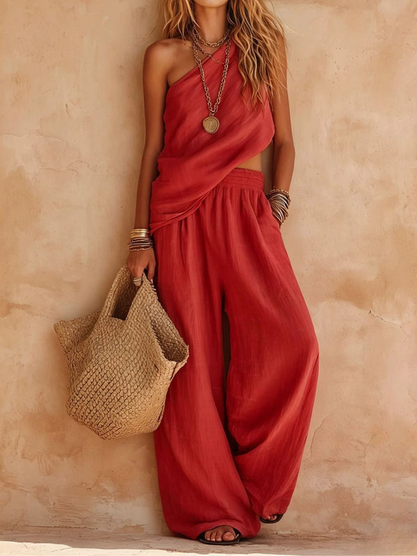 Aveline | One-Shoulder Sleeveless Top and Trousers Set