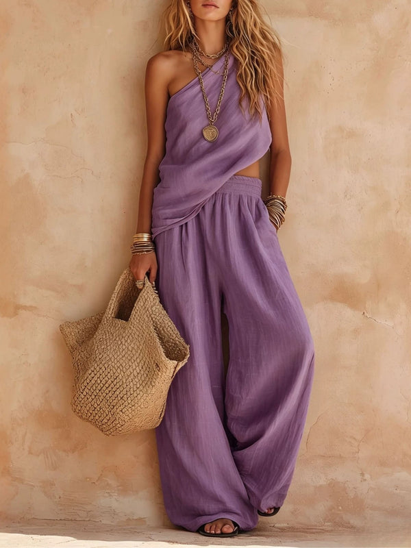 Aveline | One-Shoulder Sleeveless Top and Trousers Set