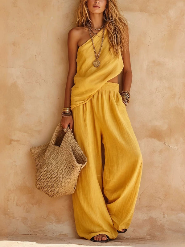 Aveline | One-Shoulder Sleeveless Top and Trousers Set