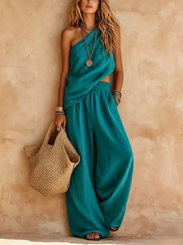 Aveline | One-Shoulder Sleeveless Top and Trousers Set