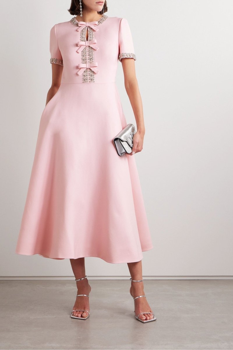 Estelle | Bow Crystal Midi Dress